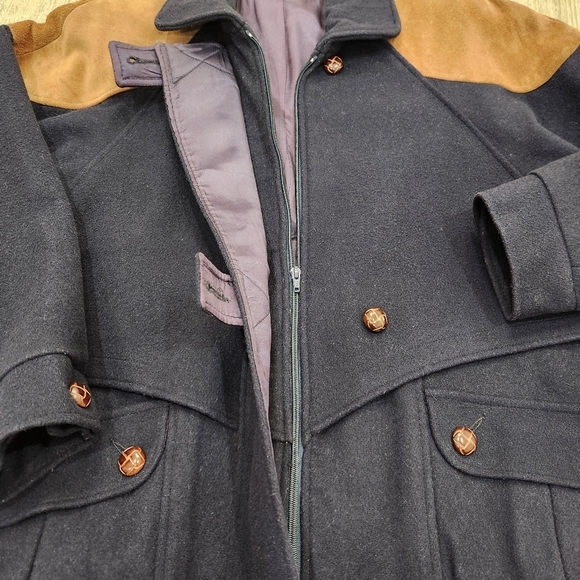 VINTAGE TRENDZ Oversized WOOL COAT Navy,/Brown, Women's 13/14 - Picture 5 of 11